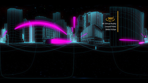 VR 360 Wireframe Neon City 02