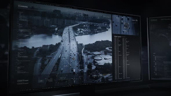 A hi-tech drone is flying above the city and gathers intelligence on the suspect alt