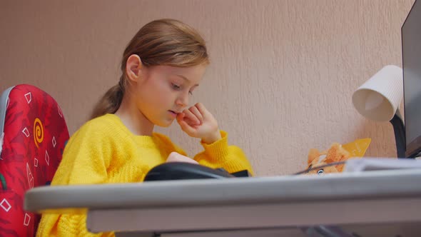 Girl Doing Homework On The Computer