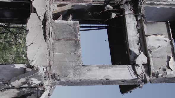 Vertical Video of Borodyanka Ukraine  Destroyed Building During the War