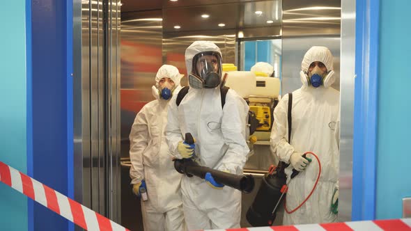 Disinfectants Are Cleaning Inside the Building in Quarantine Zone. COVID-19