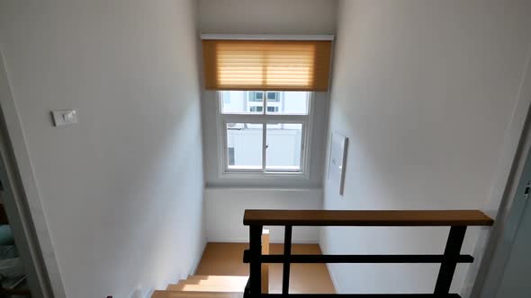 Wooden Staircases From Top View With Natural Light