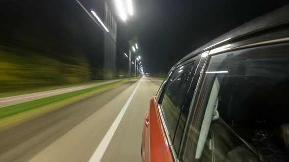 Drivelapse From Side of Car Moving on a Night Highway Timelapse Hyperlapse