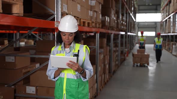 Focused Female Storehouse Worker During Inventory