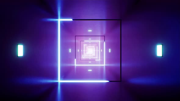Shiny Square Neon Light Stroke in the Metal Tunnel VJ Loop