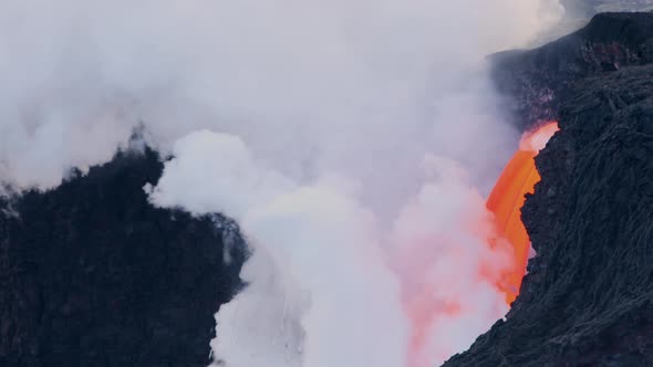 Lava from the Kilauea volcano flows into the ocean
