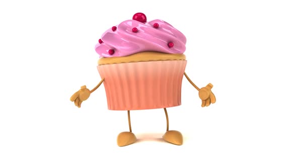 Fun 3D cartoon cupcake doing a presentation