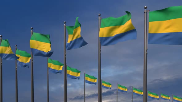 The Gabon Flags Waving In The Wind  - 2K