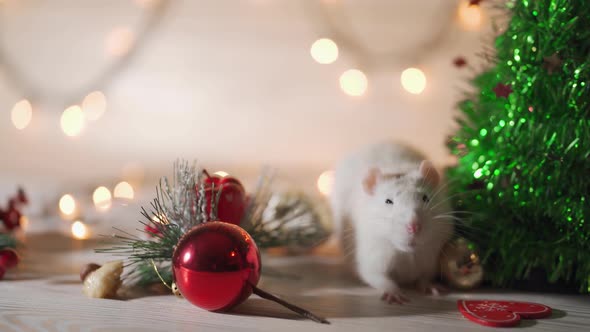 Gray Mouse Walks Among the New Year Attributes. The Concept of the Celebration, Costumes