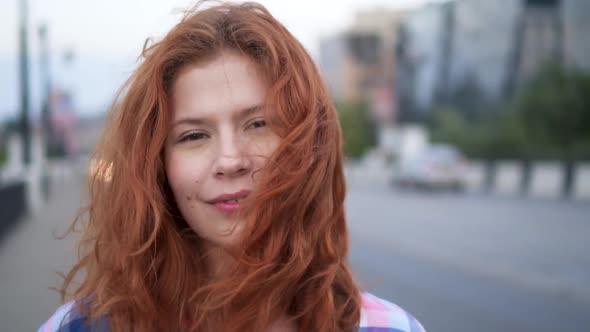 Portrait of Beautiful Redhead Woman Smiling Cheerful Enjoying Successful Urban Lifestyle