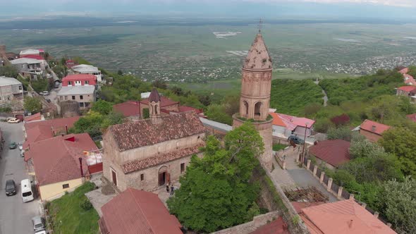 Aerial view of beautiful city of love Sighnaghi. Georgia 2019 spring