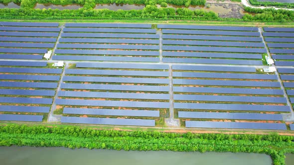 Aerial Top View of Solar Farm. drone footage. 4k