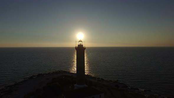 Tracking shot of lighthouse, Croatia at sunset