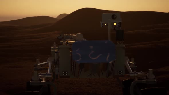 Motor vehicle traveling on the surface of the planet Mars