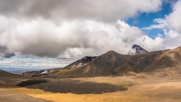 Clouds Sky in Sunny Summer Day in Volcanic Mountain Nature in Tongariro National Park in New Zealand