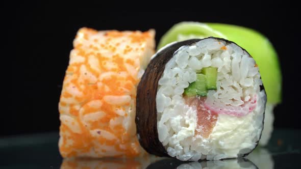 Fresh Sushi Roll Maki Rotate Close Up
