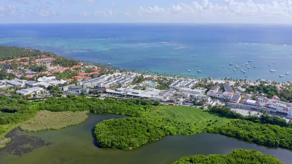 Drone view over Laguna Bavaro of Cabeza De Toro area, Punta Cana
