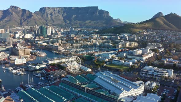 Aerial view Cape Town with Table Mountain and the VA Waterfront