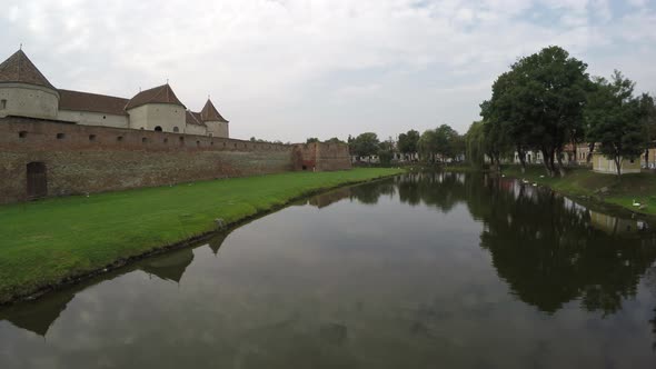 Arial view of the lake near Fagaras Fortress