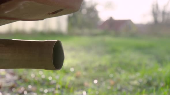 Engine starting exhaust tailpipe CLOSE UP, REALTIME