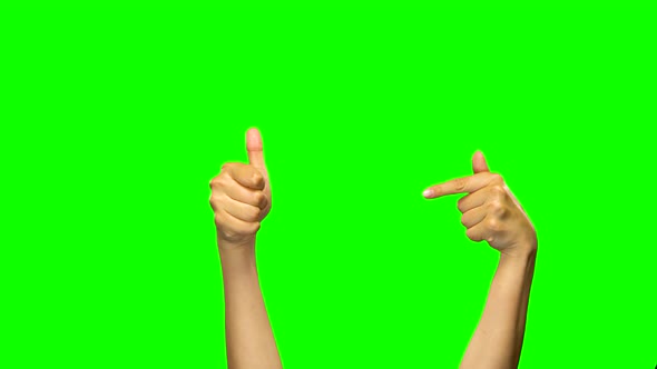 Hands Pointing Something, Showing Thumbs Up, Green Screen