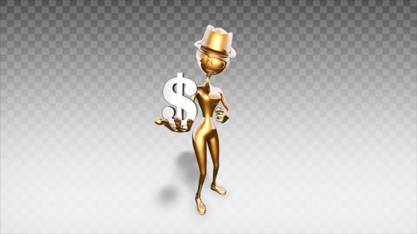 Golden 3D Woman - Cartoon Show Dollar