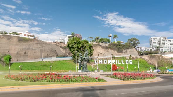 Statues in Chorrillos Park Timelapse Hyperlapse View From the Beach in Lima Peru