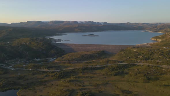 Aerial View Of Sysenvatnet (Lake Sysen) And Sysen Dam In Eidfjord, Vestland County, Norway.