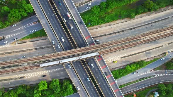 4K : Top view of Highway road junctions.