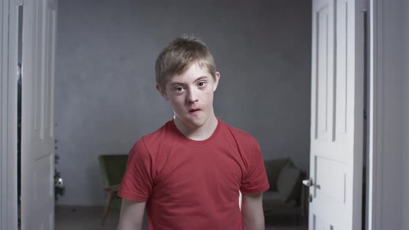 Portrait of a Child Boy with Down Syndrome