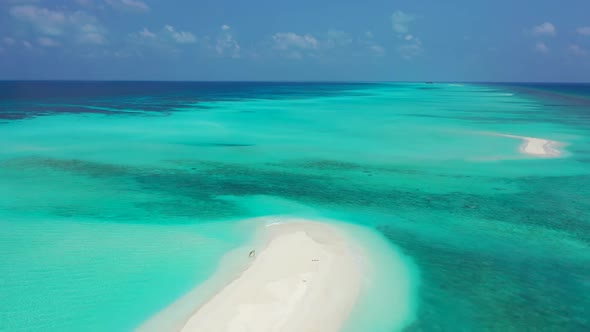 Aerial top view abstract of idyllic resort beach holiday by blue sea with white sand background of j