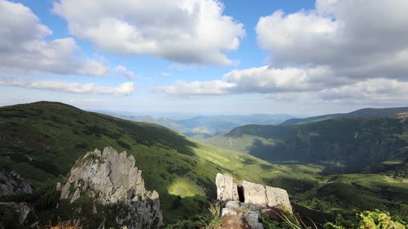 Mountain landscape timelapse moving clouds in Ukraine.