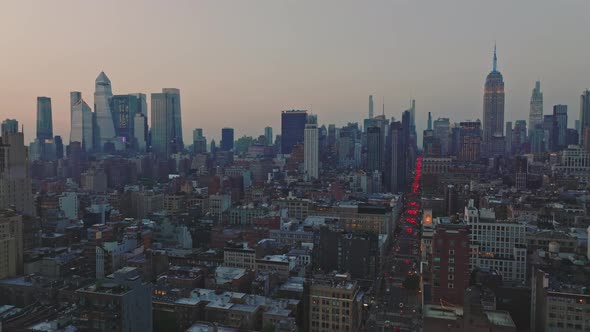 Downtown Manhattan with Busy Car Traffic