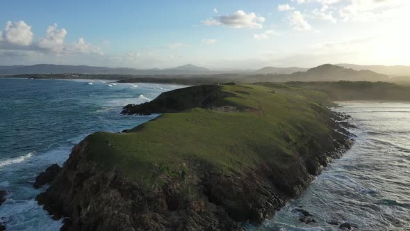 Aerial view of Bare Bluff, Sandy Beach, Coffs Harbor, New South Wales, Australia