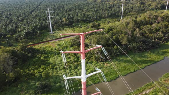 Electric cable of red white tower