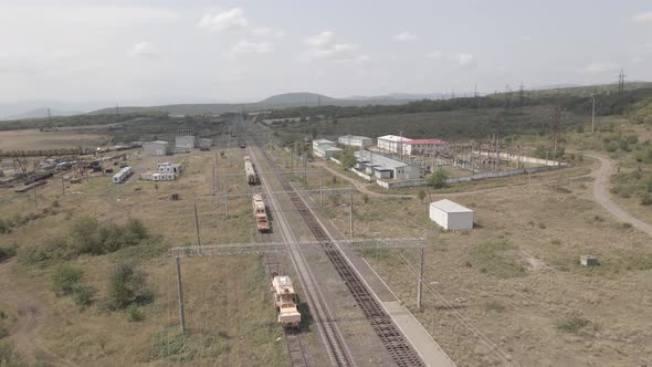 Samtskhe-Javakheti, Georgia - August 20 2021: Aerial view of Tetritskaro railway station