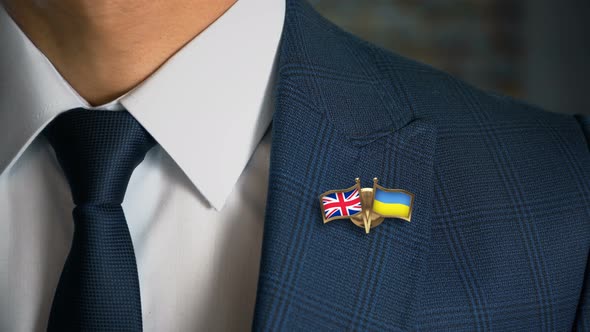 Businessman Friend Flags Pin United Kingdom Ukraine