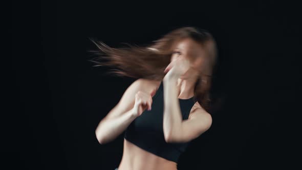 Joyful Woman Dancer Movement Listening Music at Party Isolated