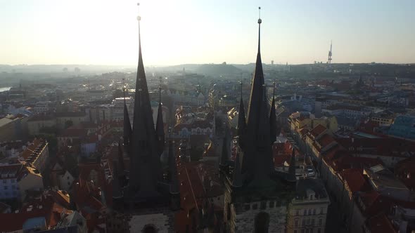 Aerial view of Gothic towers