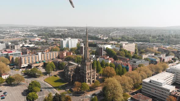 Aerial: St Mary Redcliffe Church in Bristol City England