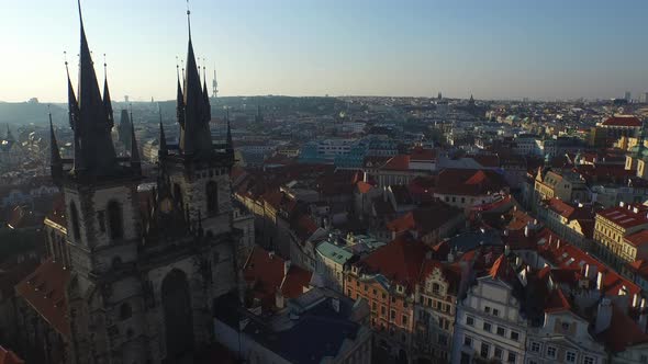 Aerial of Church of Our Lady's towers  alt