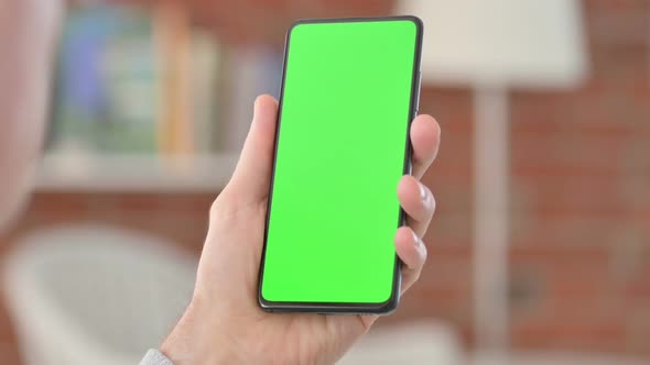 Old Man Hands Using Smartphone with Chroma Key Screen 