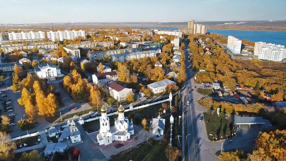 Aerial video of autumn city