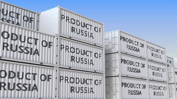 Containers with PRODUCT OF RUSSIA Text