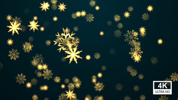 Golden Snowflakes Falling 4K