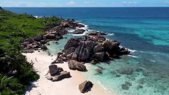 Anse Cocos Beach La Digue Island Seyshelles Drone Aerial View of La Digue Seychelles Bird Eye View