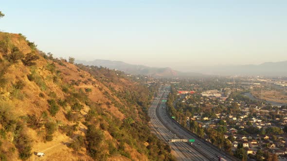 Aerial Los Angeles Freeway traffic