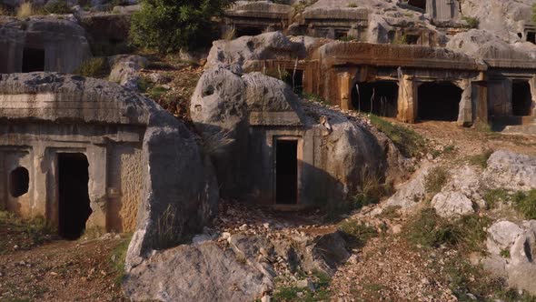 View of the Cave Tombs with Entrance Carved Into the Rocks