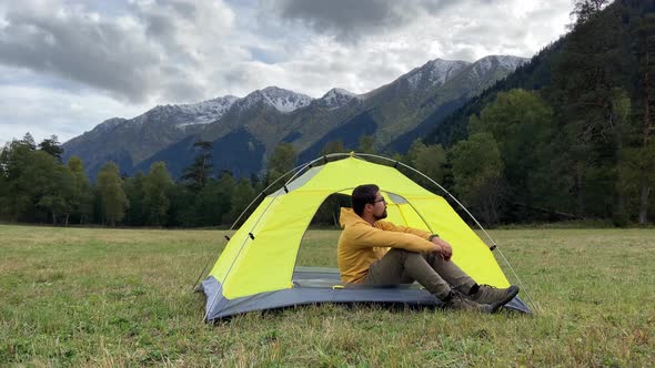 Camping in Mountains of North Caucasus in Fall Season Arkhyz KarachayCherkessia