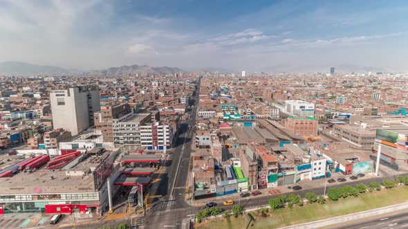 Panoramic Skyline of Lima City From Above with Many Buildings Aerial Timelapse